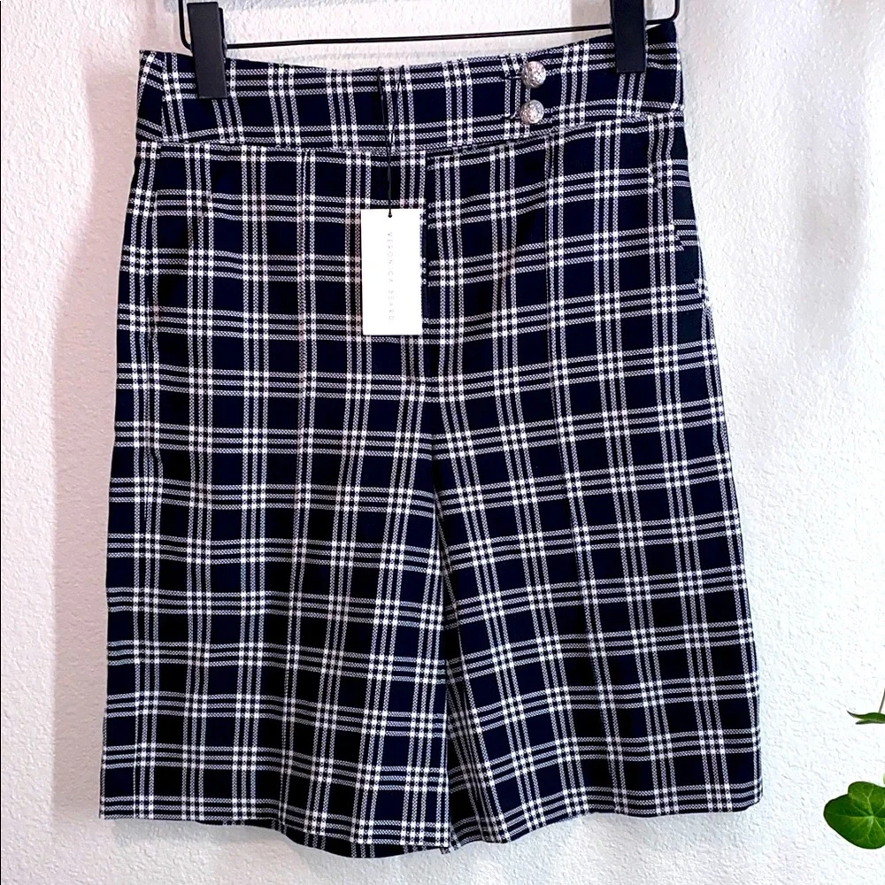 VERONICA‎ BEARD Saira Check Culotte Shorts In Black White Black, size 2 - Picture 5 of 14